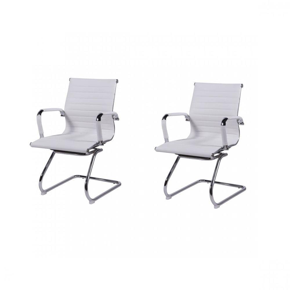 Kit 2 Cadeiras para Escritório Interlocutor Base Fixa Esteirinha Sintético 3301 Or Design Branco