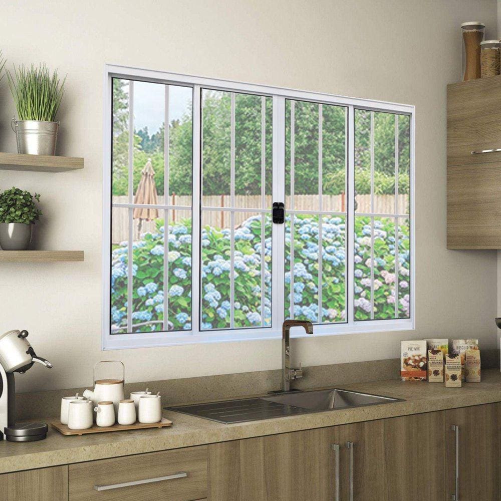 Janela de Alumínio de Correr 100x200cm 4 Folhas Grade Hale Esquadrias Branco