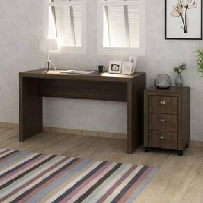Conjunto Home Office 2 Peças Escrivaninha com Gaveteiro 3 Gavetas Espresso Móveis Rústico