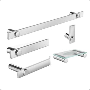 Kit Acessórios Banheiro Barra Patmos Inox Prata Alto Brilho