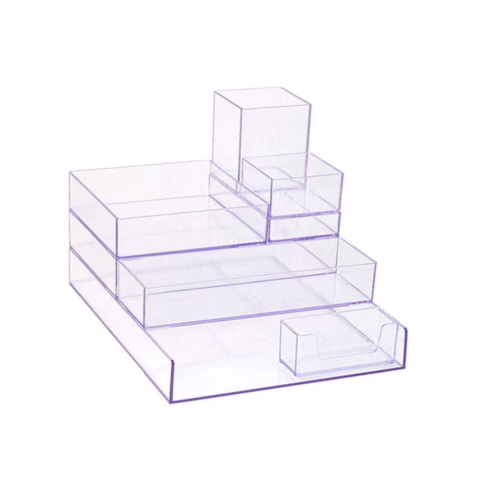 Kit Organizador Escritório Gaveta Prateleira Mesa Porta Objetos 8 Modulos Prime Cristal