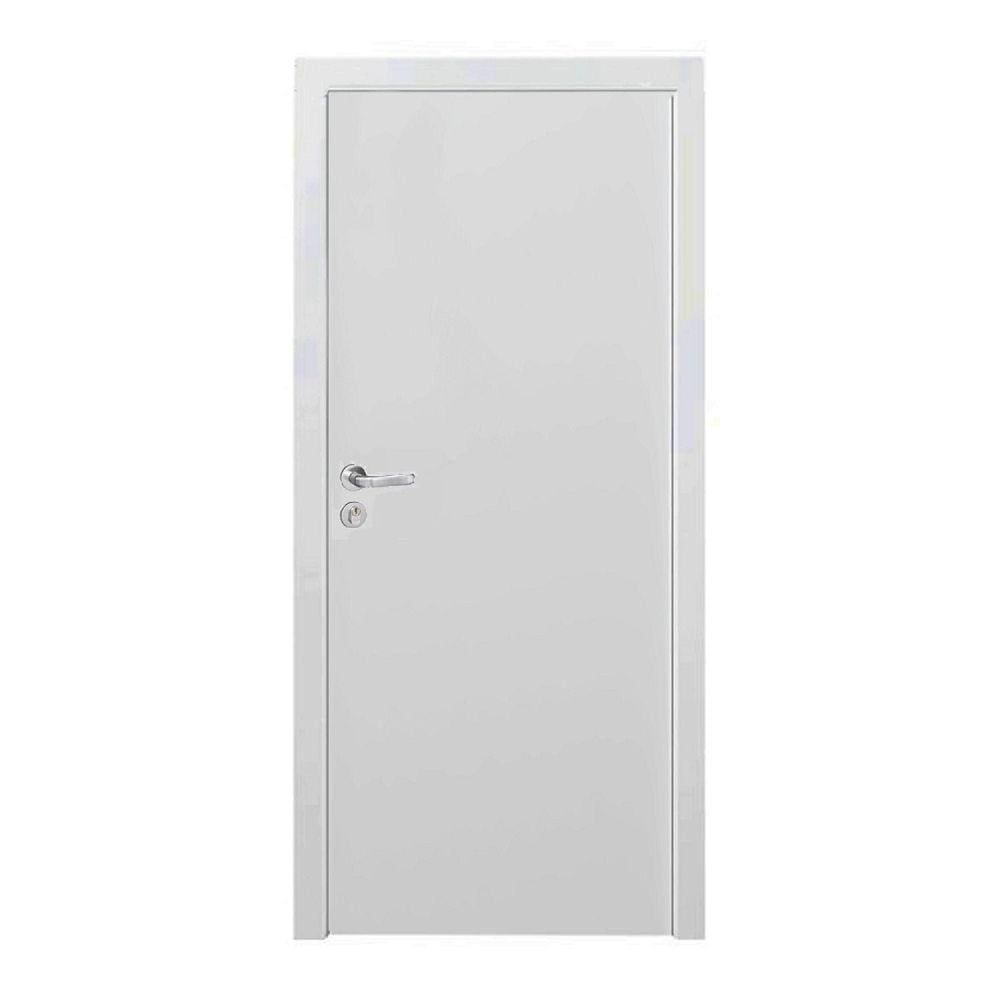 Kit Porta de Madeira 210x80cm Lisa Primer Esquerda Moldufama Branco