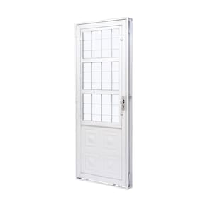 Porta de Aço com Postigo 215x83cm com Grade Quadriculada e Vidro Liso QualitySolRamassol