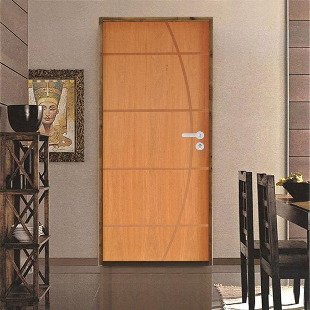 Kit Porta de Madeira 210x72cm Batente 14cm Fechadura Stilo Belissima 5 Rodam Imbuia