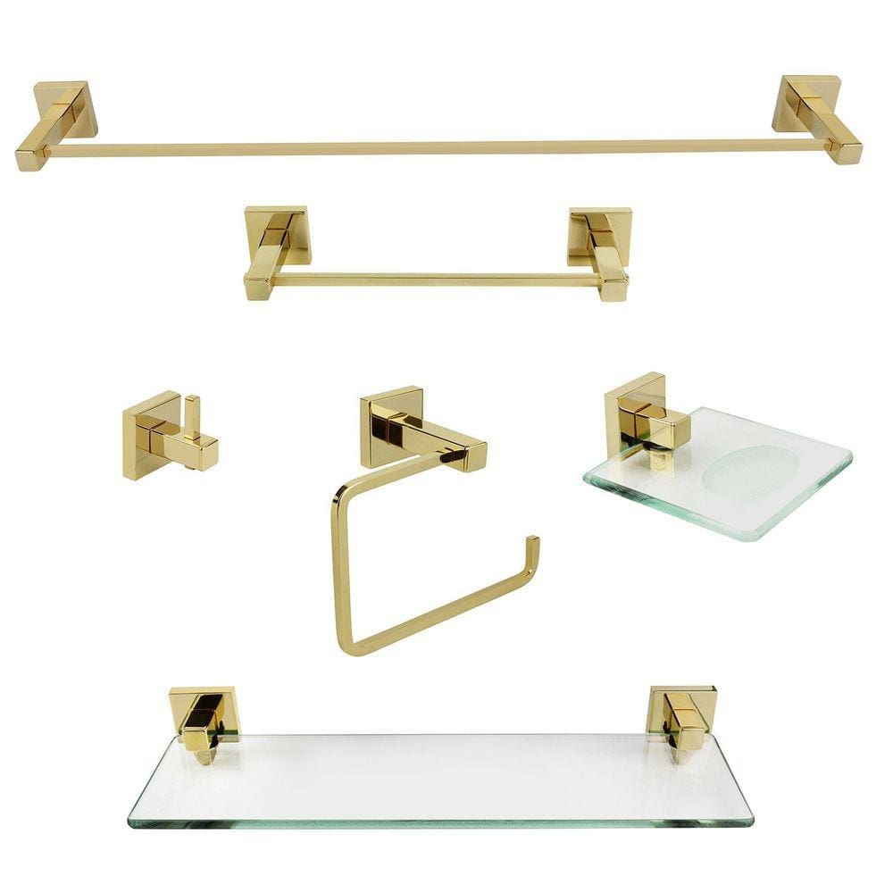 Kit de Acessórios para Banheiro 6 Peças Inox Square SQ12101 Ducon Metais Gold