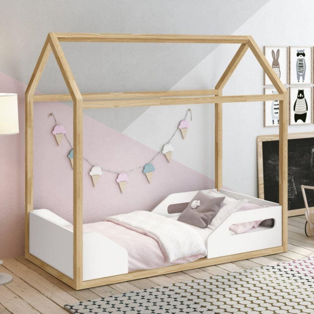 Mini Cama Montessoriana Infantil Montessoriana Zoe Móveis Reller Branco Fosco/Madeira Pinus