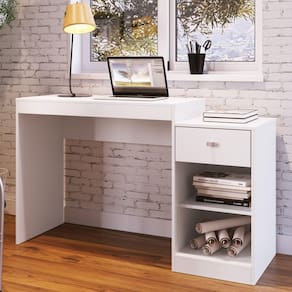 Mesa Escrivaninha 126cm 1 Gaveta Lorenza Bona Vita Móveis Branca
