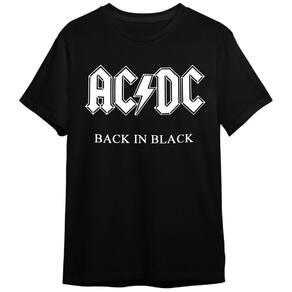 Camiseta AC DC Back In Black Banda De Rock Preta Plus Size Unissex 100% Algodão
