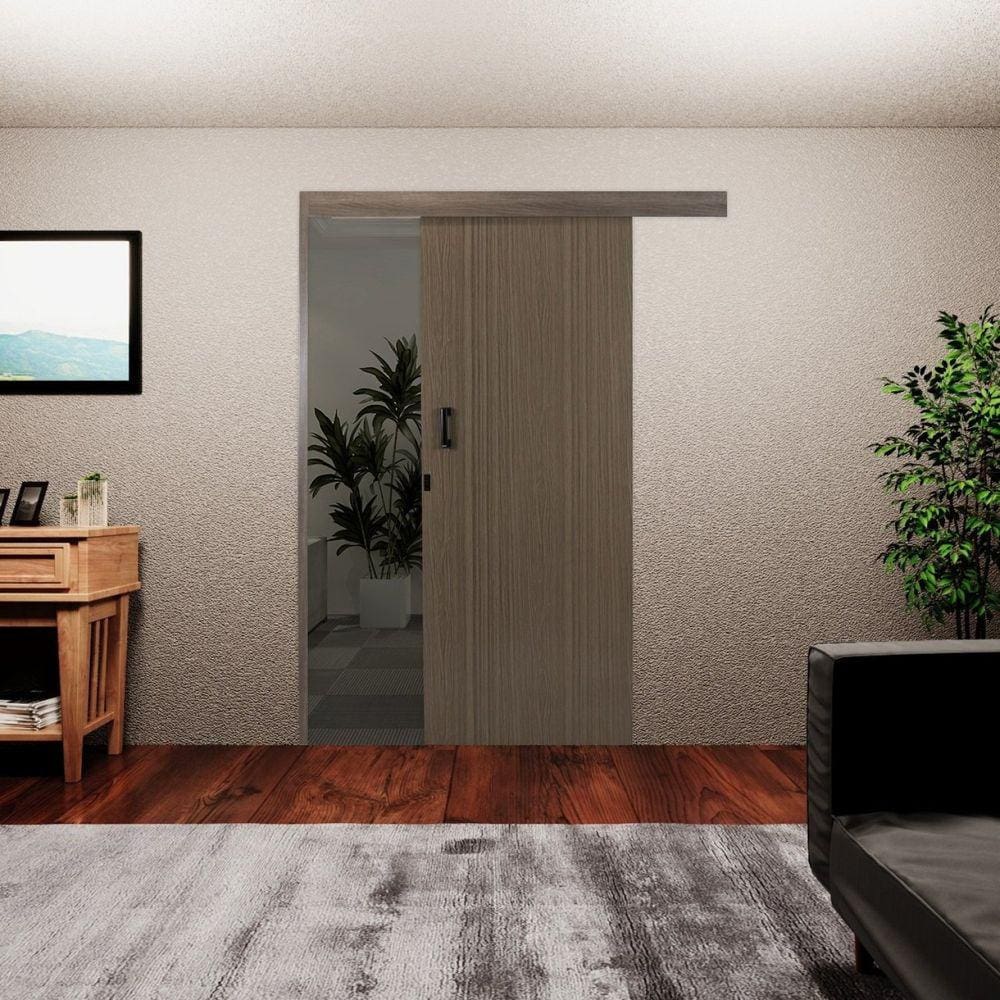 Porta de Correr Madeira 215x70cm Sobrepor Reversível Melamínico MGM Carvalho Quebec