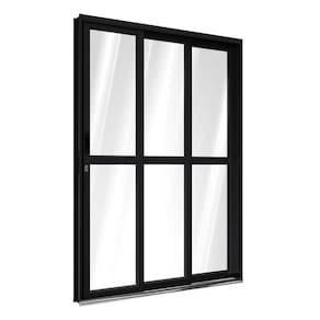 Porta de Aluminio de Correr Lateral com Travessa 2 Folhas móveis e 1 Folha Fixa 213x150cm Riobras Preto