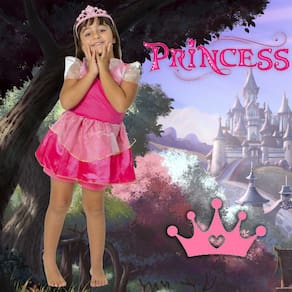 Fantasia Rosa Vestido de Princesa e Coroa para Brincar