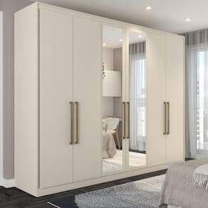 Guarda-Roupa Casal Guarujá 6 Portas 6 Gavetas com Espelho 100% Mdf Off White - Panorama Móveis