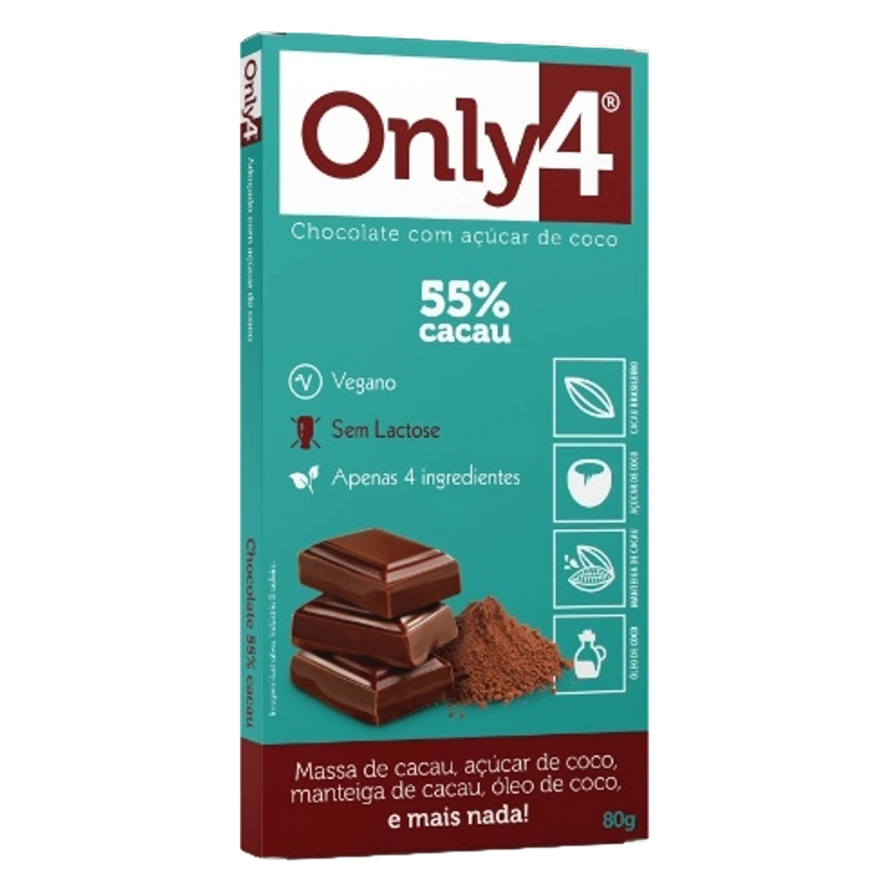 Chocolate 55% Cacau Sem Lactose Vegano Only4 80g