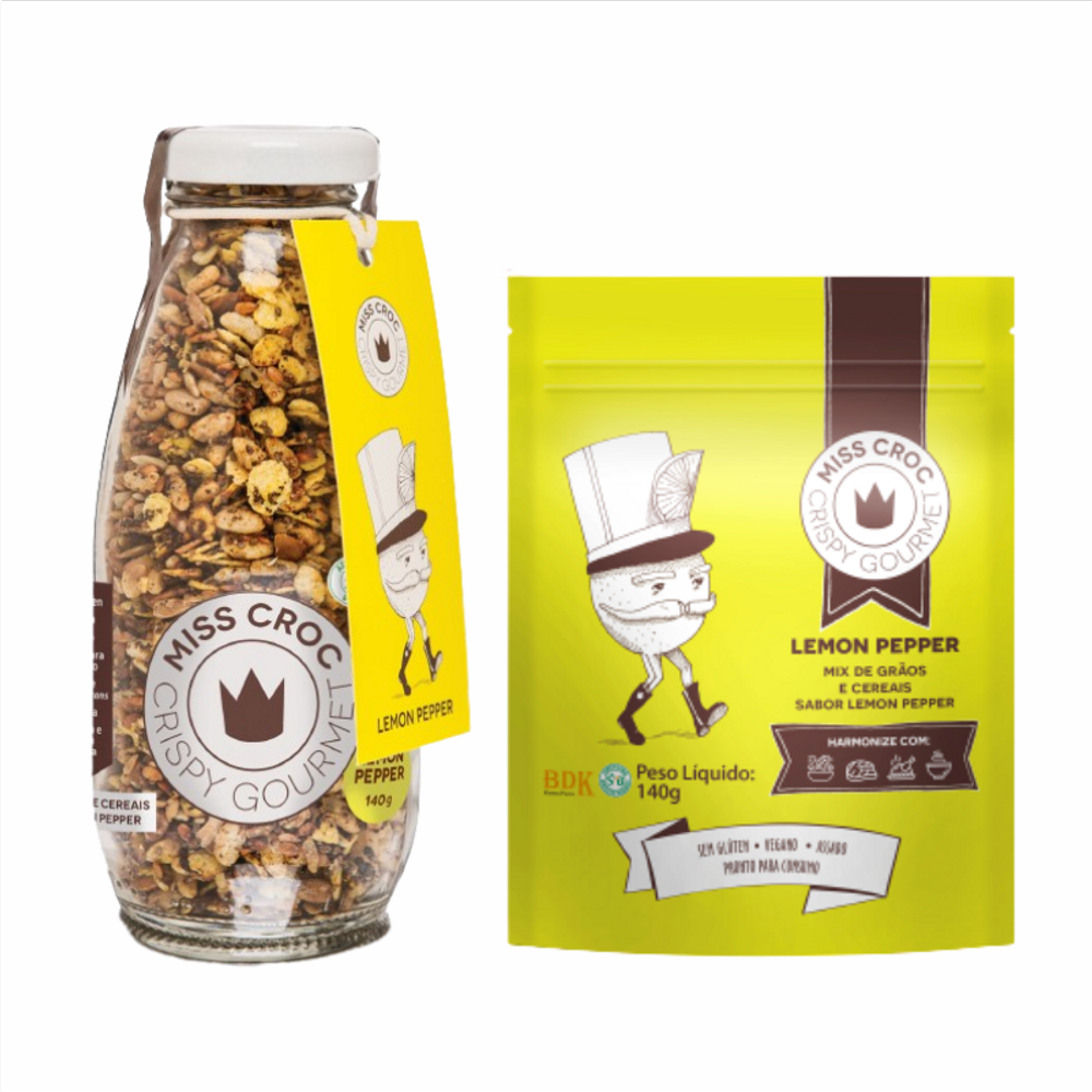 Kit 2 Crispy Lemon Pepper Miss Croc: Garrafa, Refil Sachê