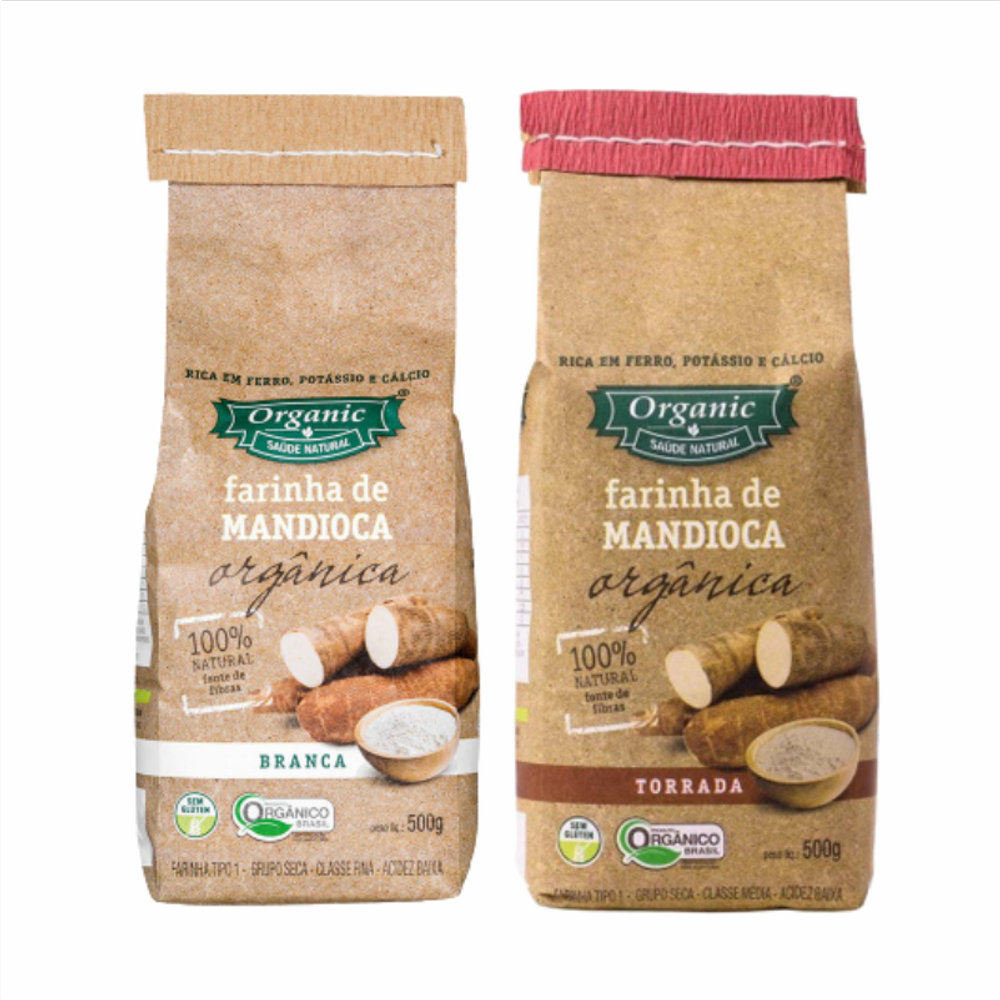 Kit 2 Farinha de Mandioca Organic 500g: Branca, Torrada