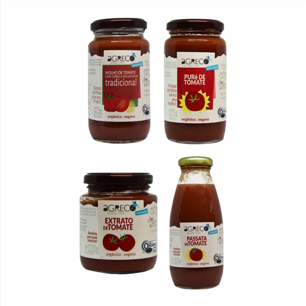 Kit 4 Molho de Tomate Agreco: Tradicional, Extrato, Purê, Passata
