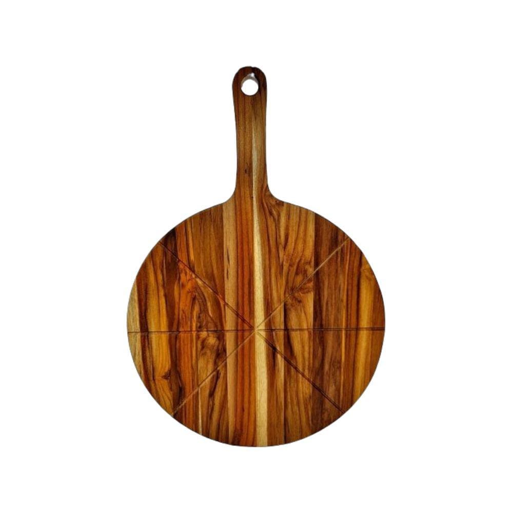 Tábua Para Pizza Madeira Teca 40Cm Com Pegador Alça