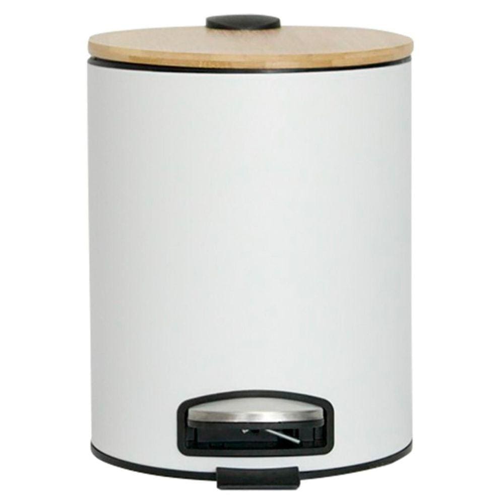Lixeira em Aço Inox Branca Mimo Style 3 Litros com Tampa Bambu