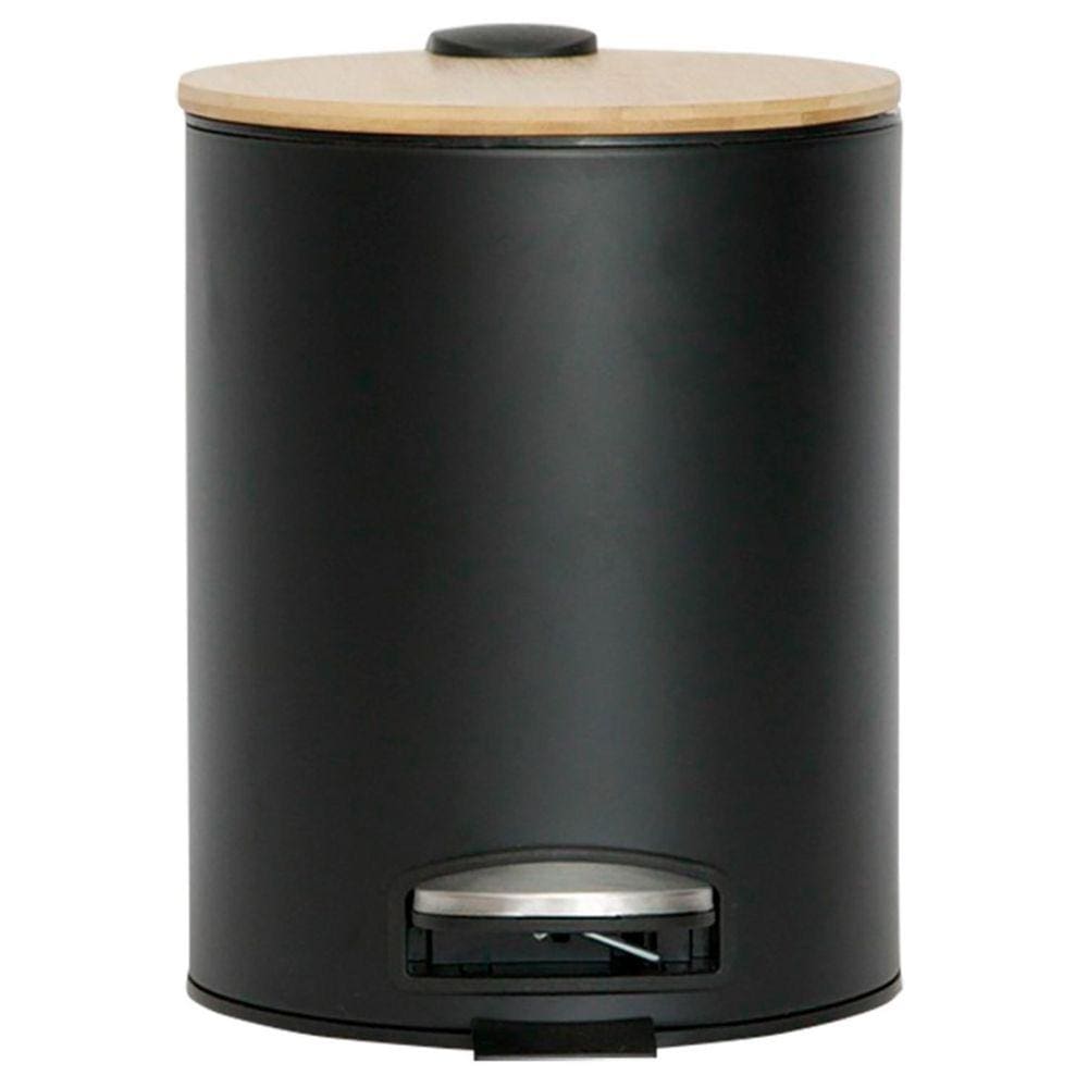 Lixeira em Aço Inox Preta Mimo Style 3 Litros com Tampa Bambu