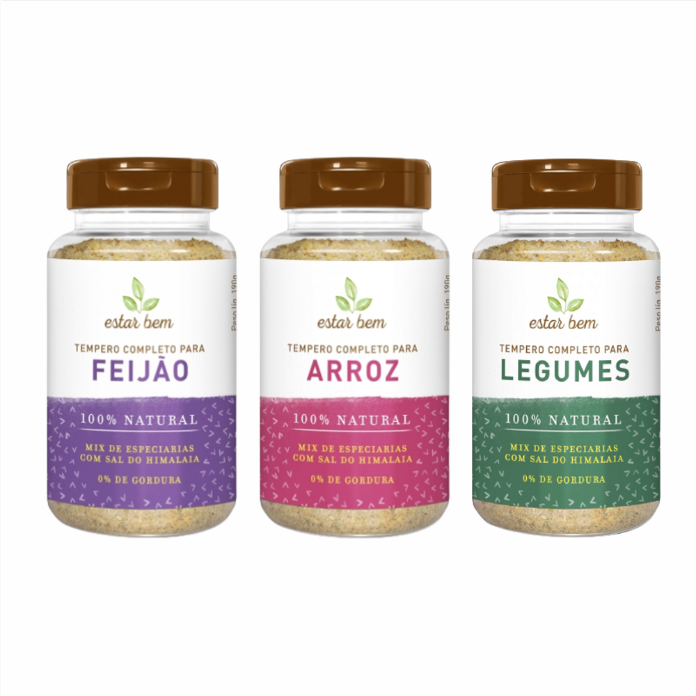 Kit 3 Temperos Estar Bem 190g: Feijão, Arroz, Legumes