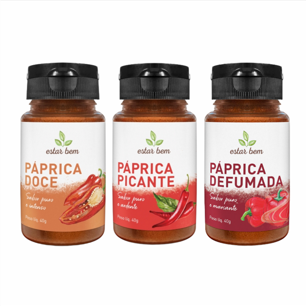 Kit 3 Páprica Pura Estar Bem: Doce, Picante, Defumada