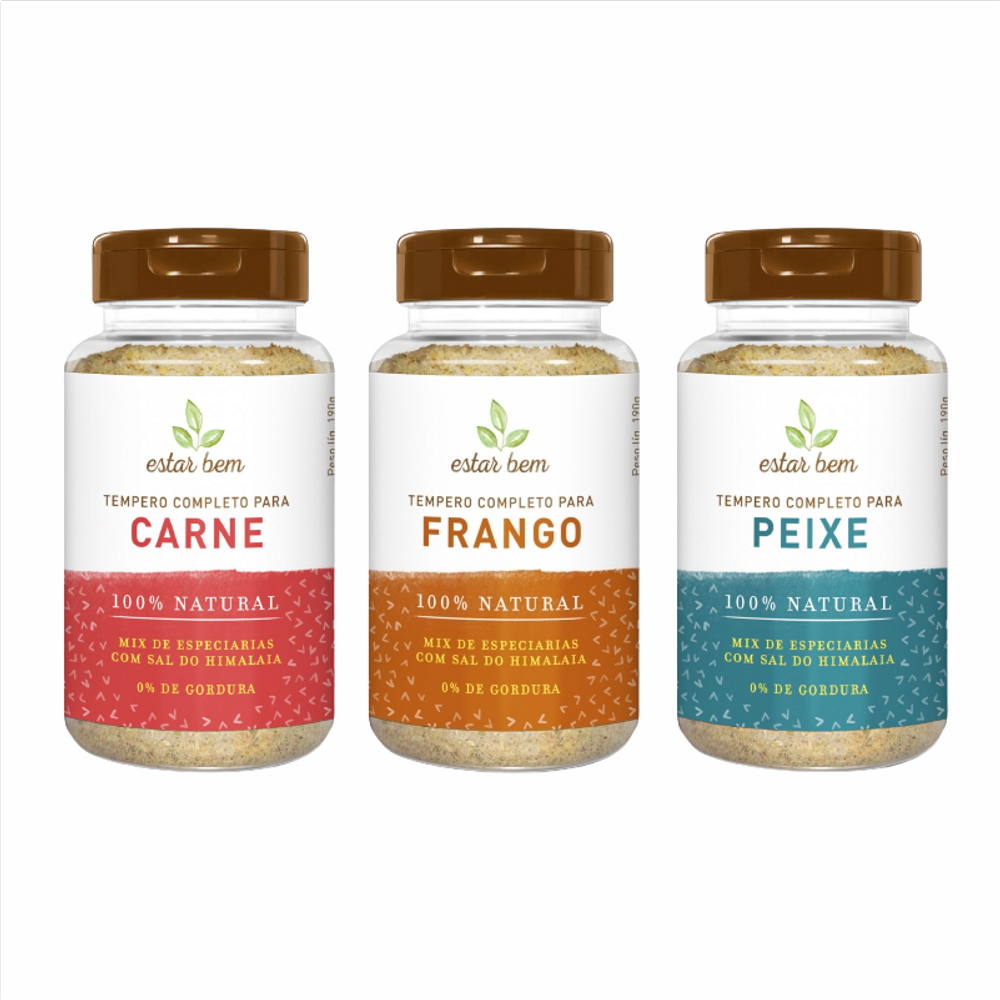 Kit 3 Temperos Estar Bem 190g: Carne, Frango, Peixe