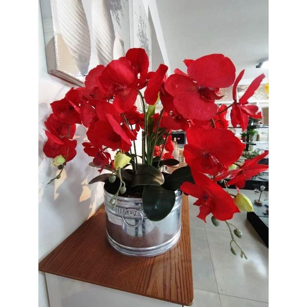 Vaso de Zinco C/ Orquideas Vermelhas