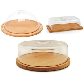 Kit Queijeira, Boleira, Porta Frios Eco Bambu Tampa Acrílico