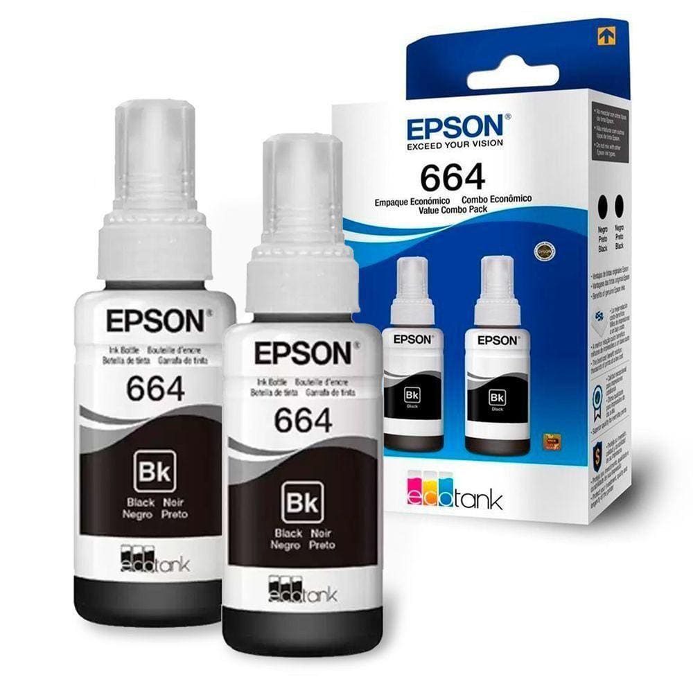 Kit Refil De Tinta Epson 664, Preto, 70ml - T664120-2p