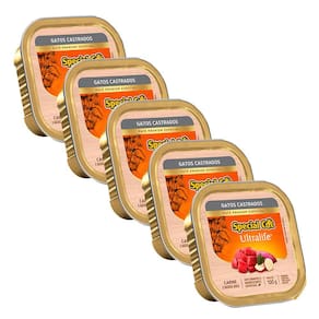 5 Ração Special Cat Patê Gatos Castrados Carne 100g