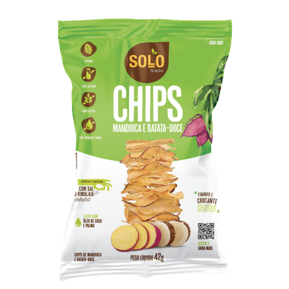 Kit 6X: Chips de Batata Doce e Mandioca Assado Solo Snacks 42g