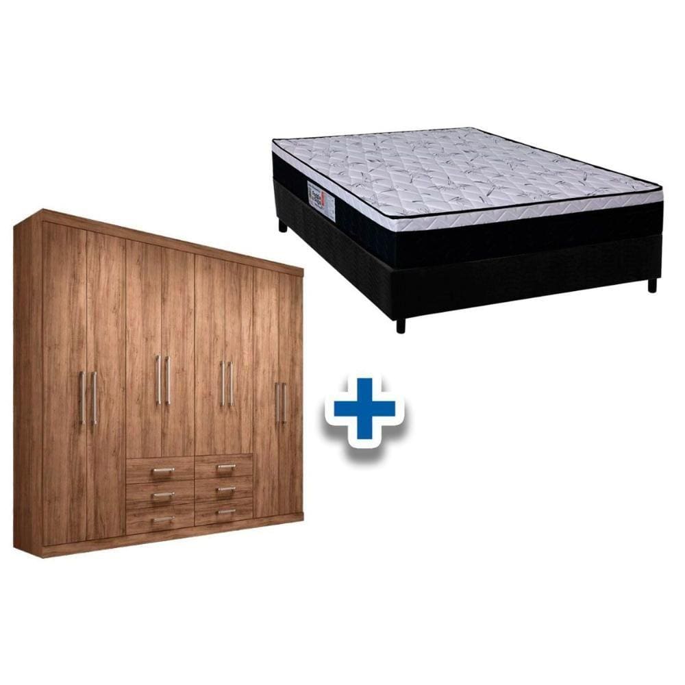Cama Box Casal + Colchão Foggia Sogni + Guarda Roupa Master 8.6 Atacama