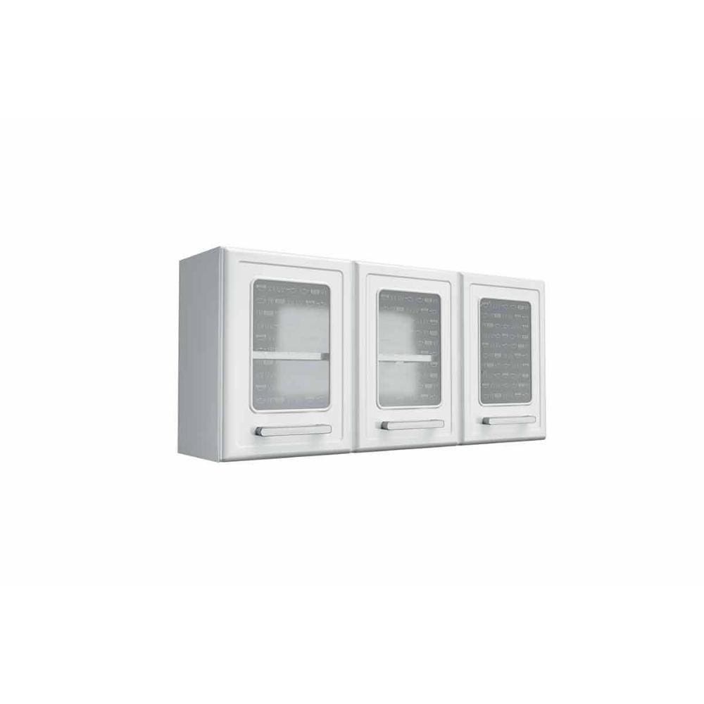 Armário Aéreo Cozinha Modulado Gourmet 7009 3 Portas c/ Vidro Branco - Bertolini