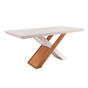Mesa de Sala Jantar Imperatriz + Tampo Madeirado Reto 180x90cm Imbuia/Off White - Rufato