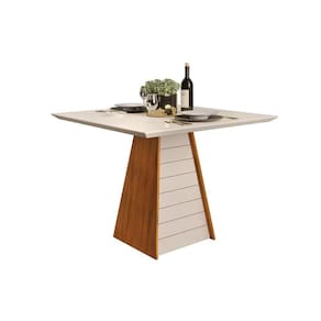 Mesa de Sala Jantar Fler + Tampo Madeirado Vidro 90x90cm Freijó/Off White - DJ Móveis