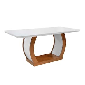 Mesa de Sala Jantar Jade + Tampo Madeirado Curvo 180x90cm Imbuia/Off White - Rufato