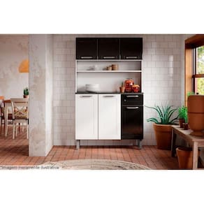 Kit de Cozinha Compacta Dona Maria c/ 6 Portas e 1 Gaveta 105cm Branco/Preto - Bertolini