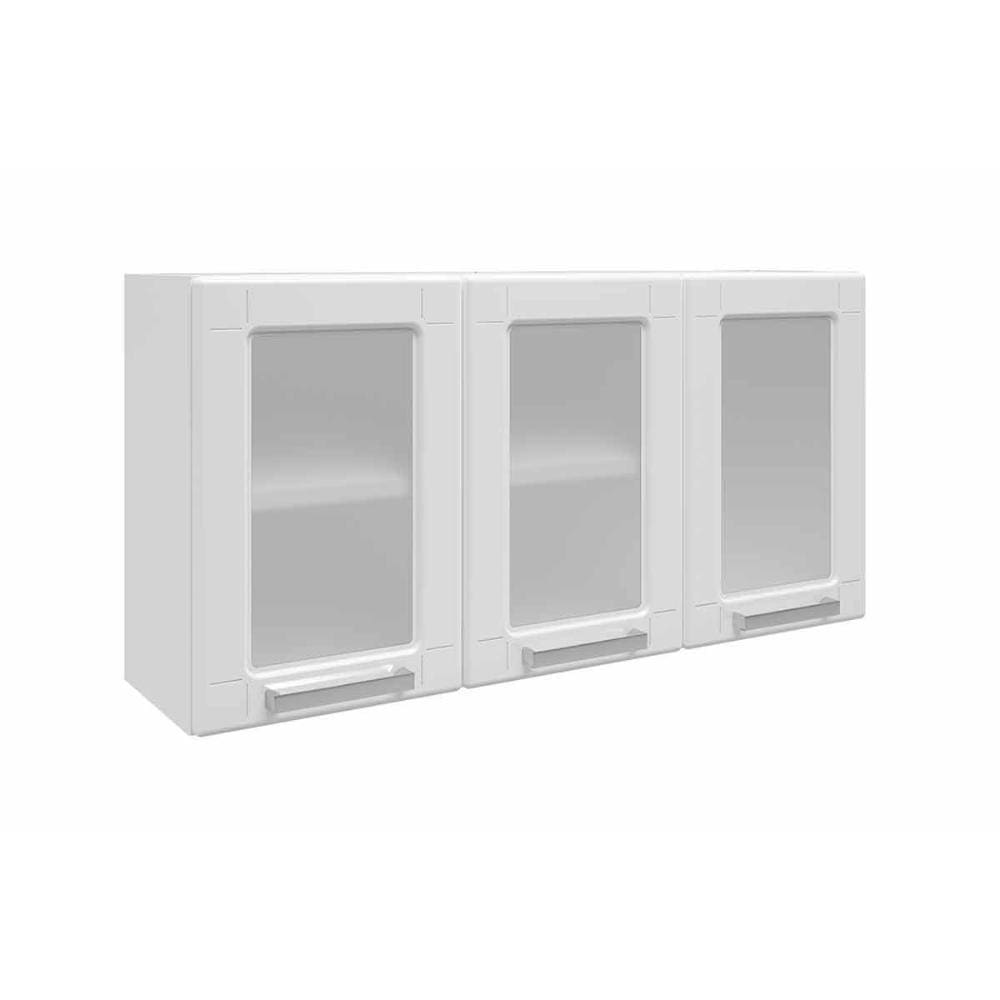 Armário Aéreo p/ Cozinha  Múltipla 6010 3 Portas c/ Vidro 105cm Branco - Bertolini