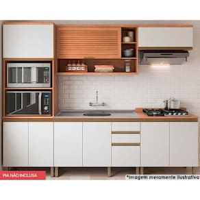 Kit de Cozinha Completa 5 Peças Thela Macadâmia (2Aéreos+2Balcões+1Paneleiro) CZC25 Freijo/Branco - Telasul