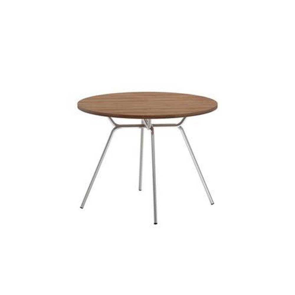 Mesa de Sala Jantar 1588 Aço c/Tampo Madeirado 100cm Freijo c/ Prata - Carraro