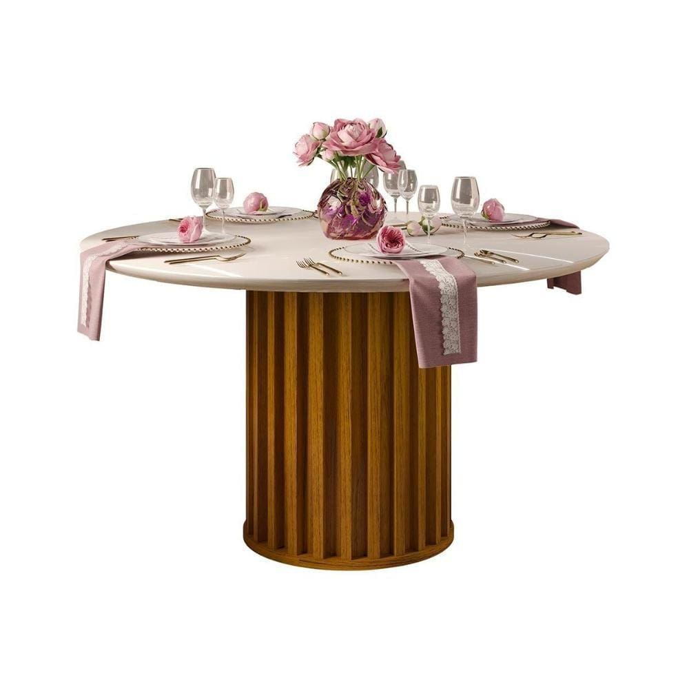 Mesa de Sala Jantar Viena + Tampo Madeirado 136cm Freijó/Off White - DJ Móveis