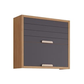 Armário de Cozinha Modulado Eloise c/2 Portas Basculante Riscadas 80 cm Freijo/Titanium - MGM