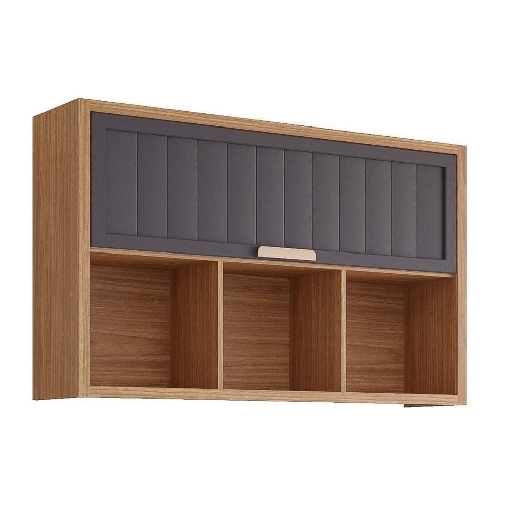 Armário de Cozinha Modulado Estela c/3Nichos e 1 Porta Basculante Ripada 120 cm Freijo/Titanium - MGM