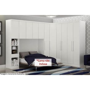 Quarto Modulado Casal Rizon 5 Peças (1 Armário Ponte + 1 Closet + 2 Guarda Roupas + 1 Complemento) QCM03 Branco - Novo Horizonte