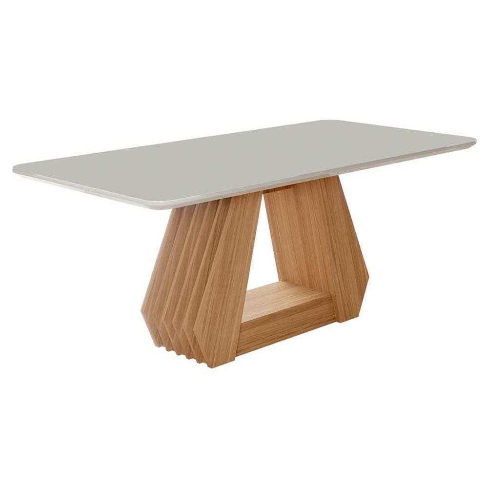 Mesa de Sala Jantar Ágata c/Tampo Madeirado Vidro 180x90cm Nature/Off White - Cimol