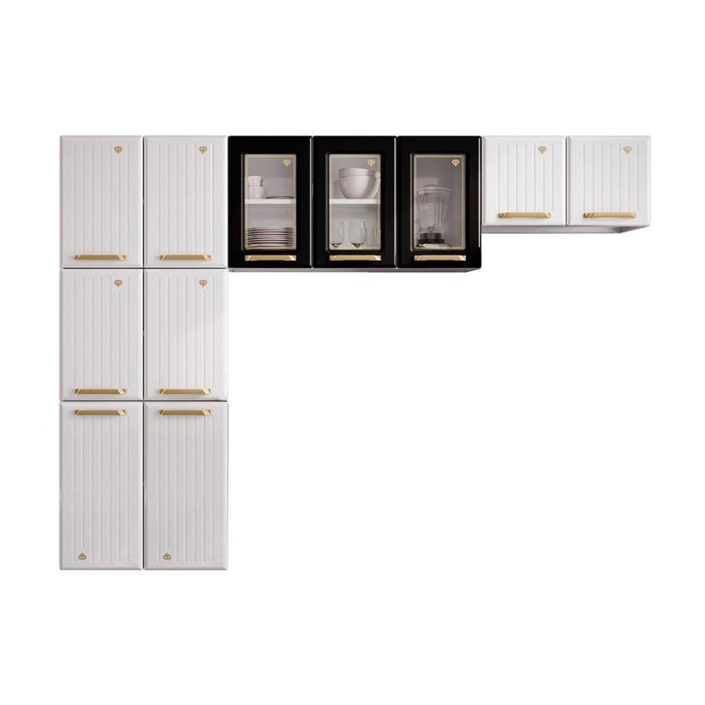 Kit de Cozinha Compacta Diamante Smart Aço 3 Peças (2Aéreos+1Paneleiro) CZ25 Branco/Preto - Telasul