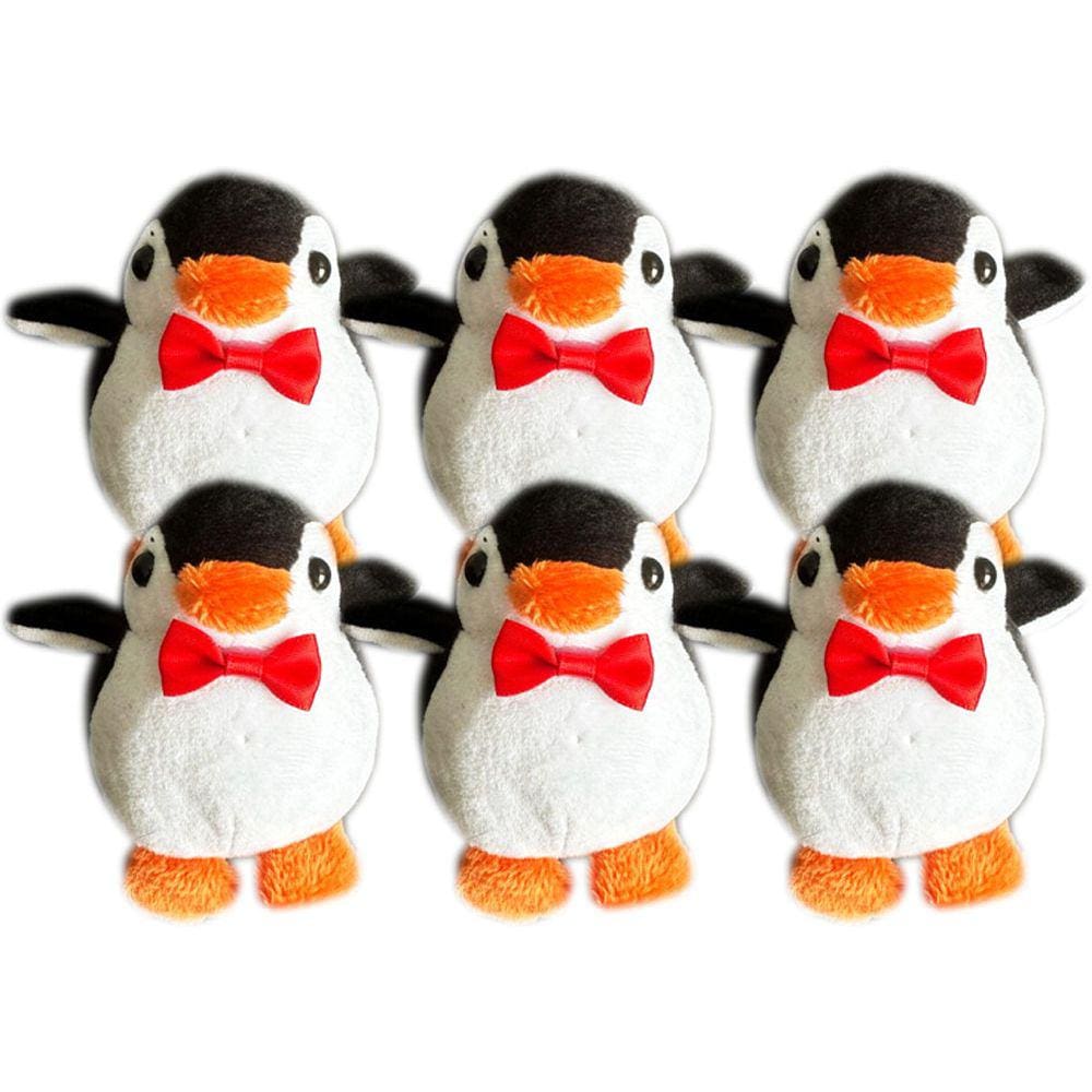 Kit 6 Pinguim De Pelucia Com Gravata Chaveiro Atacado Cesta - 9cm