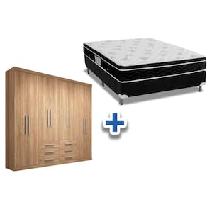 Cama Box Casal + Colchão Physical Ortobom + Guarda Roupa Master 8.6 Atacama