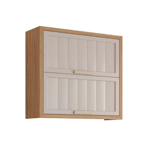 Módulo Cozinha MGM Estela Armário c/2 Portas Basculantes Ripada 80 cm Freijo/Off White-MGM