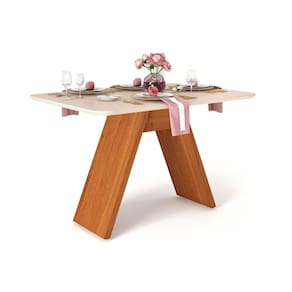 Mesa de Sala Jantar Fit + Tampo Madeirado Vidro Curvo 136x90cm Rústico Terrara/Off White - DJ Móveis